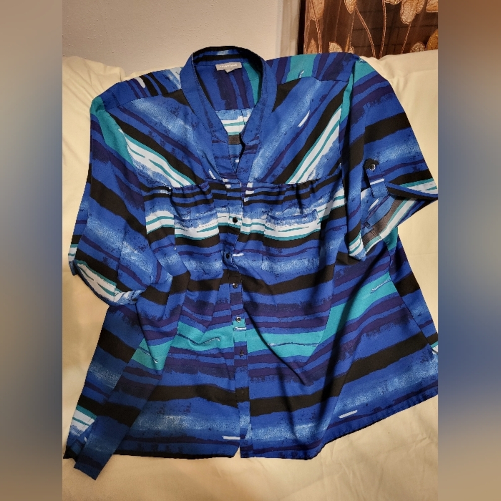 Essentials Blue & Black Blouse